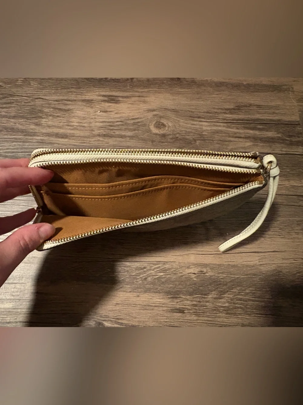 Coach Brown Signature Canvas Wristlet with Gold Logo